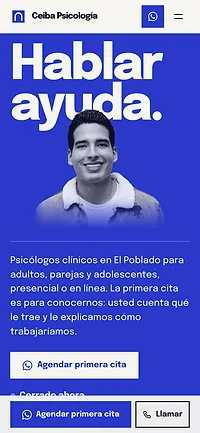 Demo de Ceiba Psicología con el titular Hablar ayuda y la foto de un psicólogo sobre fondo azul